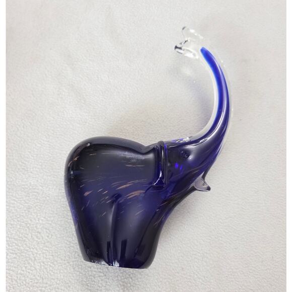 Art Glass Large Blue Elephant Trunk Up Gold Dust Paper weight - Picture 9 of 9